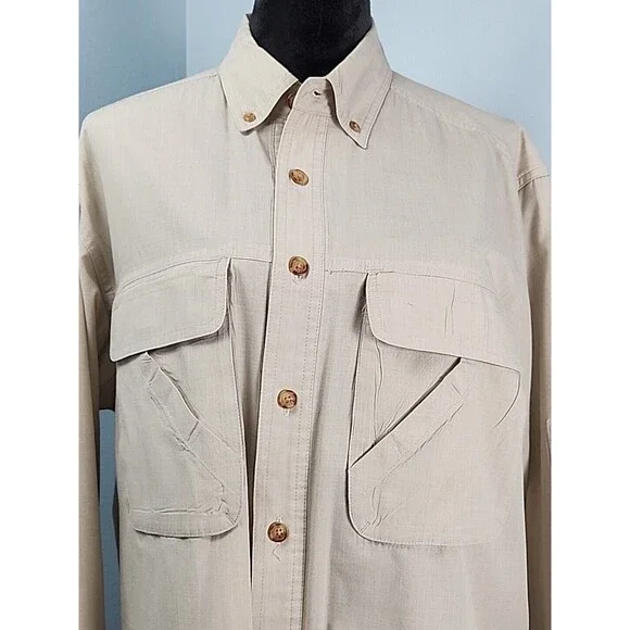 Orvis Mens Medium Long Sleeve Khaki Fishing Shirt Mesh Lined Vented Back - Picture 3 of 16